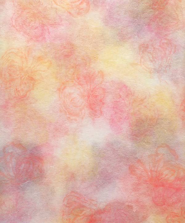 aquatinte, gravure en couleur de roses fanees quyi se superposent.